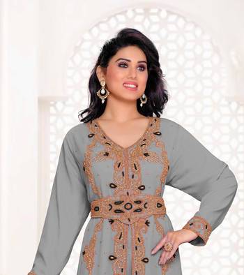 Grey color full sleeves Handmade Moroccan Kaftan 2