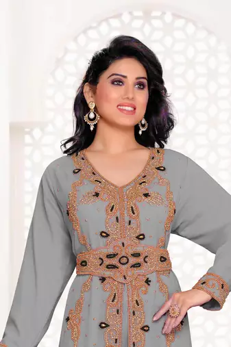 Grey color full sleeves Handmade Moroccan Kaftan
