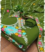 Olive Green Georgette Sequin & Floral Pattern Multicolor Thread Work Kurta Bottom Dupatta Set Dress Material