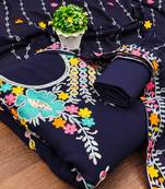 Navy Blue Georgette Sequin & Floral Pattern Multicolor Thread Work Kurta Bottom Dupatta Set Dress Material