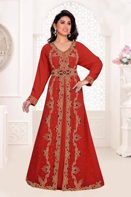 Maroon color full sleeves Handmade Moroccan Kaftan 1