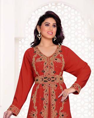 Maroon color full sleeves Handmade Moroccan Kaftan 2