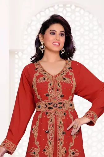 Maroon color full sleeves Handmade Moroccan Kaftan