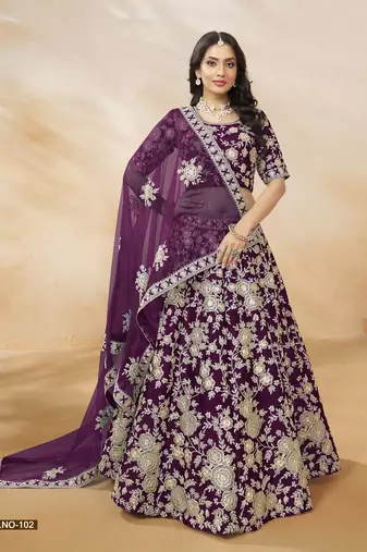 Purple Embroidered Heavy Art Silk Designer Lehenga With Blouse
