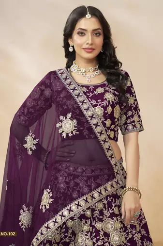 Purple Embroidered Heavy Art Silk Designer Lehenga With Blouse