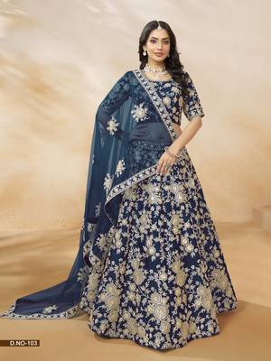 Navy Blue Embroidered Heavy Art Silk Designer Lehenga With Blouse 2