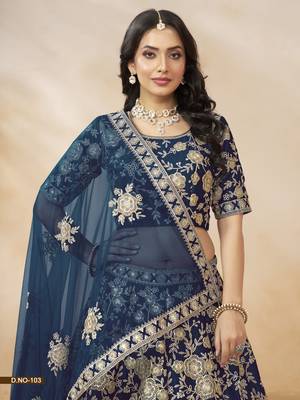 Navy Blue Embroidered Heavy Art Silk Designer Lehenga With Blouse 3