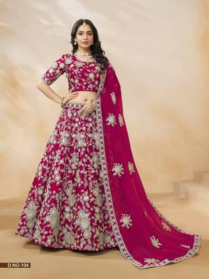 Rani Pink Embroidered Heavy Art Silk Designer Lehenga With Blouse 1
