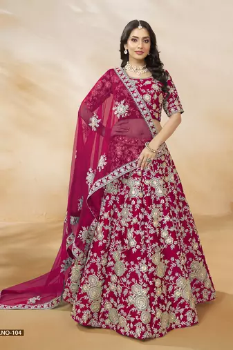 Rani Pink Embroidered Heavy Art Silk Designer Lehenga With Blouse