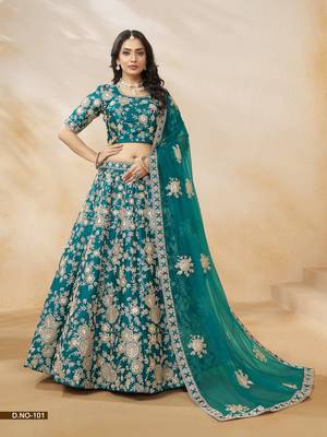 Teal Green Embroidered Heavy Art Silk Designer Lehenga With Blouse 1