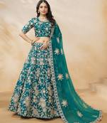 Teal Green Embroidered Heavy Art Silk Designer Lehenga With Blouse
