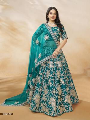 Teal Green Embroidered Heavy Art Silk Designer Lehenga With Blouse 2