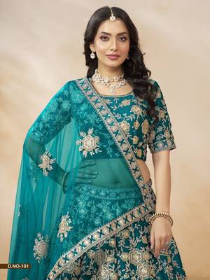 Teal Green Embroidered Heavy Art Silk Designer Lehenga With Blouse 3