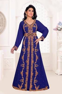 Navy Blue color full sleeves Handmade Moroccan Kaftan 1