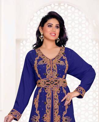 Navy Blue color full sleeves Handmade Moroccan Kaftan 2
