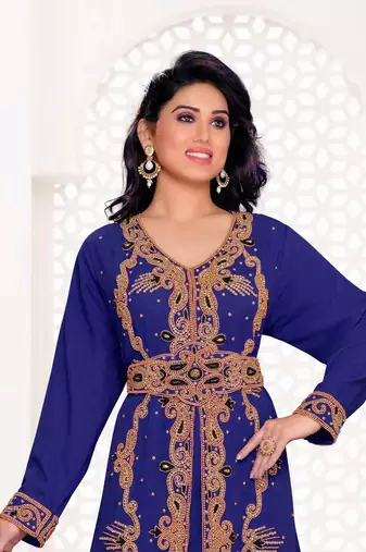 Navy Blue color full sleeves Handmade Moroccan Kaftan