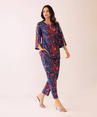 Blue and pink muslin floral co-ord set 3