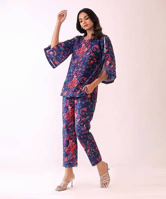 Blue and pink muslin floral co-ord set 4