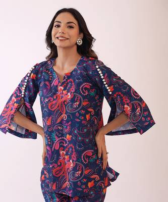 Blue and pink muslin floral co-ord set 5