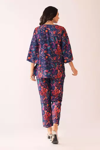 Blue and pink muslin floral co-ord set