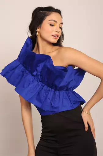 Blue glaze cotton solid top