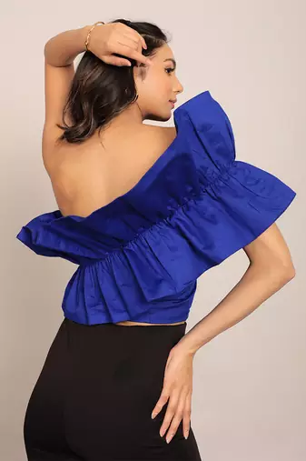 Blue glaze cotton solid top