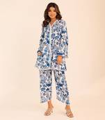Blue and white muslin floral co-ord set