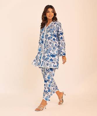 Blue and white muslin floral co-ord set 3