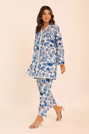 Blue and white muslin floral co-ord set