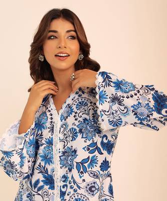 Blue and white muslin floral co-ord set 4