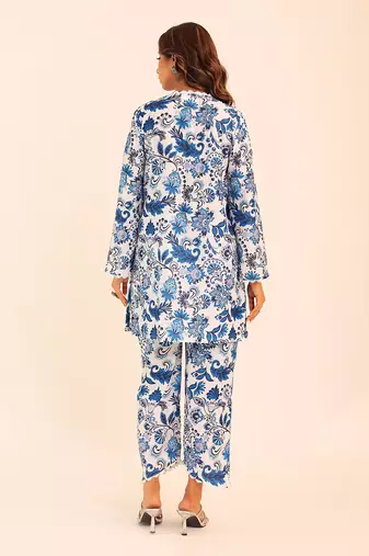 Blue and white muslin floral co-ord set