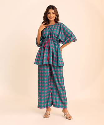 Blue and pink muslin geometric co-ord set 1
