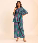 Blue and pink muslin geometric co-ord set