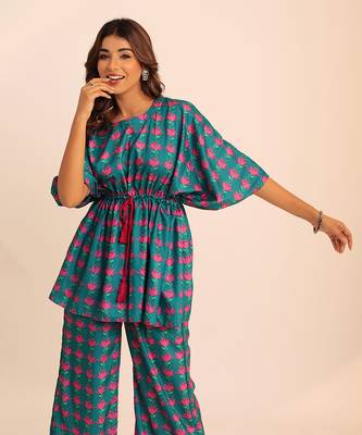 Blue and pink muslin geometric co-ord set 5