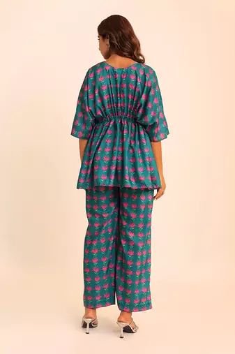 Blue and pink muslin geometric co-ord set