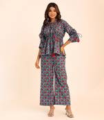 Blue and pink cotton floral co-ord set