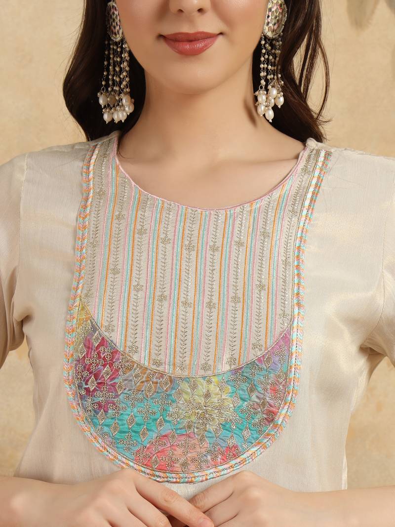 Women's Simar Embroidered Straight Kurta with Pant And Dupatta Set