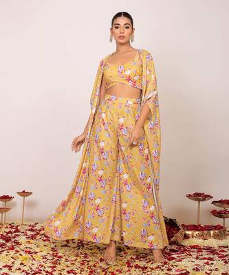 Yellow and multi fionna georgette floral co-ord set 1