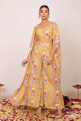 Yellow and multi fionna georgette floral co-ord set
