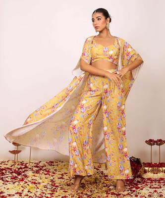 Yellow and multi fionna georgette floral co-ord set 3