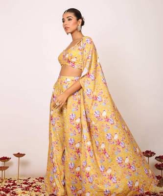 Yellow and multi fionna georgette floral co-ord set 4