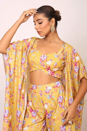 Yellow and multi fionna georgette floral co-ord set