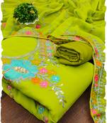 Light Green Georgette Sequin & Floral Pattern Multicolor Thread Work Kurta Bottom Dupatta Set Dress Material