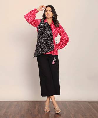 Pink and black cotton bandhej co-ord set 4
