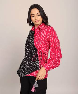 Pink and black cotton bandhej shirts 1