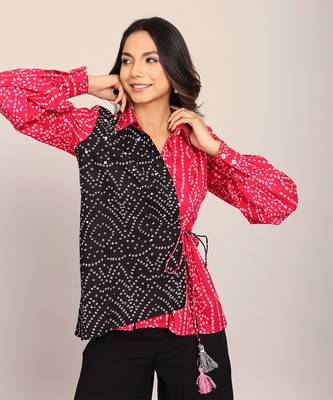 Pink and black cotton bandhej shirts 3