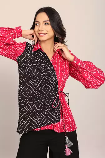 Pink and black cotton bandhej shirts