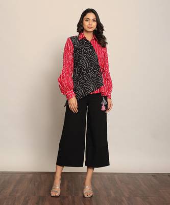 Pink and black cotton bandhej shirts 4