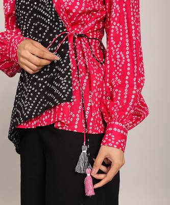 Pink and black cotton bandhej shirts 5
