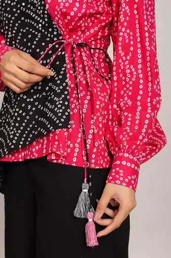 Pink and black cotton bandhej shirts